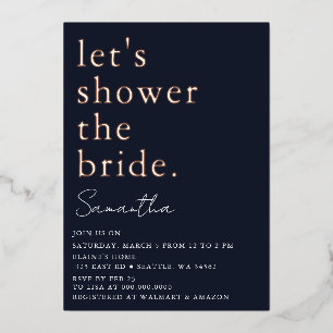 Navy Roségoldene moderne Bridal Shower  Folieneinladung