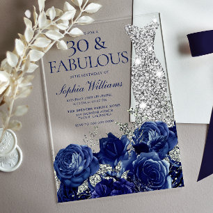 Navy-Rosen-Diamant-Kleid 30. Geburtstag Frau Acryleinladungen
