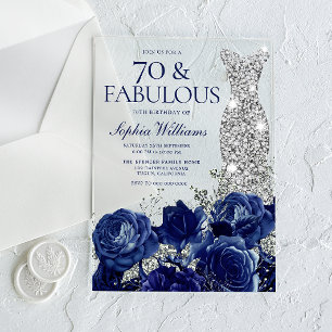 Navy-Rosen-Diamant-Kleid für Damen 70. Geburtstag Acryleinladungen