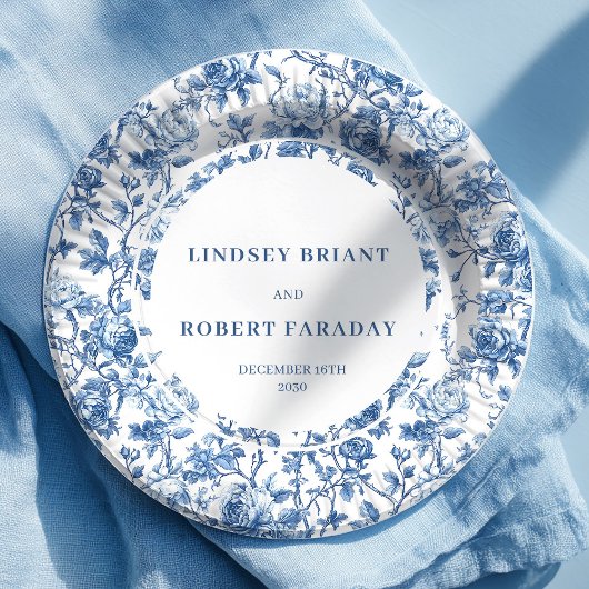 Navy Roses Floral Chic Wedding Paper Plates Pappteller
