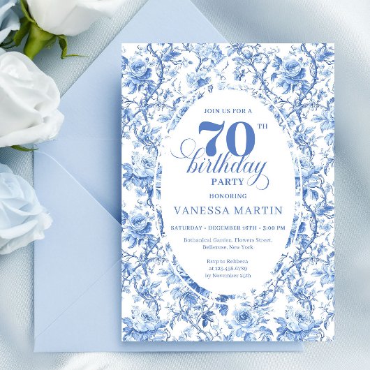 Navy Roses Floral Elegant 70th Birthday Invitation Einladung