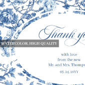 Navy Roses Floral Elegant Wedding Thank You Card Dankeskarte