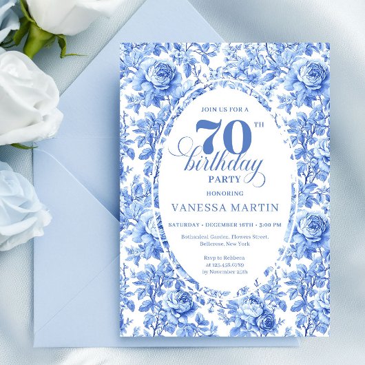 Navy Roses Vintage 70th Birthday Invitation Einladung