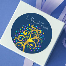 Navy Rosh Hashanah Gold Foil Tree of Life Modern