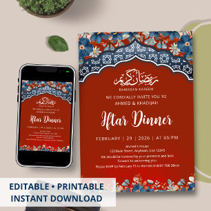 Navy-Rot geometrische Ramadan-Iftar-Dinner-Einladu Einladung