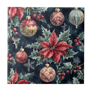 Navy Rot Gold Weihnachtsstern Weihnachtsmuster Fliese