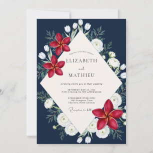 Navy-Rot-Lilien-Hochzeit Einladung