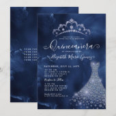 Navy Royal Blue Diamond Tiara Dress Quinceanera Einladung (Vorne/Hinten)