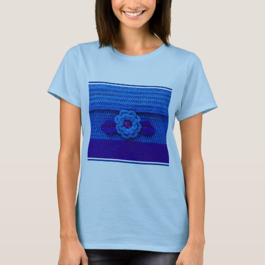 Navy Royal Deep Blue Blume Artisan Crochet Print T-Shirt (Vorderseite)