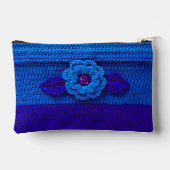 Navy Royal Deep Blue Blume Artisan Crochet Print Zubehörtasche (Rückseite)