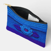 Navy Royal Deep Blue Blume Artisan Crochet Print Zubehörtasche (Offen)