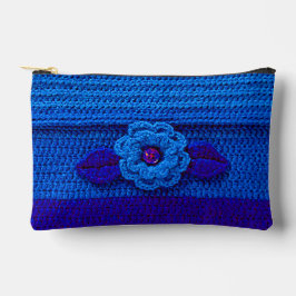 Navy Royal Deep Blue Blume Artisan Crochet Print Zubehörtasche