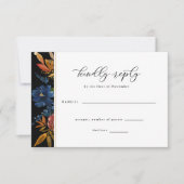 Navy & Rust Boho Blume Black Wedding RSVP Karte (Vorderseite)