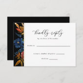 Navy & Rust Boho Blume Black Wedding RSVP Karte (Vorne/Hinten)
