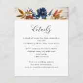 Navy & Rust Boho Blume Leichtes Holz Hochzeitsdeta Begleitkarte (Vorderseite)