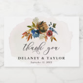 Navy Rust Boho Floral Vielen Dank, maßgeschneidert Schaumweinetikett (Einzelnes Label)