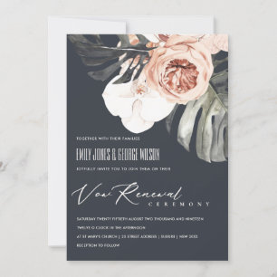 NAVY RUST FLORAL MONSTRERA LEAF VOW RENEWAL INVITE DANKESKARTE