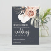 NAVY RUST FLORAL MONSTRERA LEAF WEDING INVITE DANKESKARTE (Stehend Vorderseite)