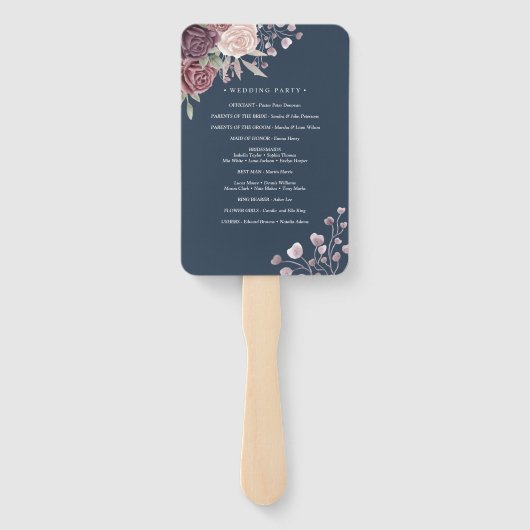 Navy Rustic Boho Dusty Rose Blume Hand Fan Fächer (Rückseite)