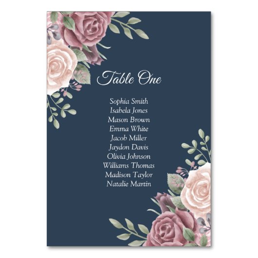 Navy Rustic Boho Dusty Rose Tischnummer (Vorderseite)