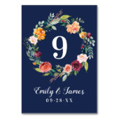 Navy Rustic Burgundy Fall Floral Wedgram Tischnummer (Rückseite)