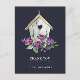NAVY RUSTIC FLORAL BIRDHOUSE REALTOR DANKE ANKÜNDIGUNGSPOSTKARTE