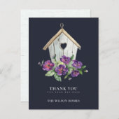 NAVY RUSTIC FLORAL BIRDHOUSE REALTOR DANKE ANKÜNDIGUNGSPOSTKARTE (Vorne/Hinten)