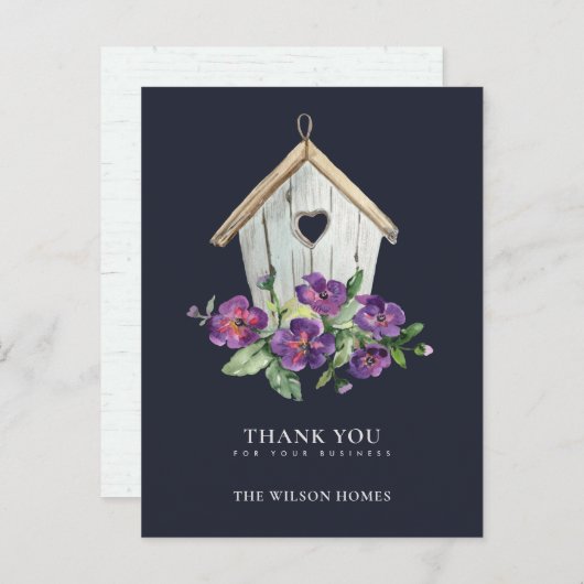 NAVY RUSTIC FLORAL BIRDHOUSE REALTOR DANKE ANKÜNDIGUNGSPOSTKARTE (Vorne/Hinten)