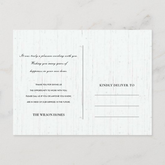 NAVY RUSTIC FLORAL BIRDHOUSE REALTOR DANKE ANKÜNDIGUNGSPOSTKARTE (Rückseite)