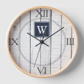 Navy Rustic Monogram Clock Uhr (Vorderseite)