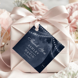 Navy Rustic Tree Lights Carved Initials Wedding Geschenkanhänger