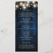 Navy Rustic Wood String Light Wedding Programm (Rückseite)