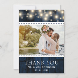 Navy Rustic Wood Wedding Foto Dankeskarte
