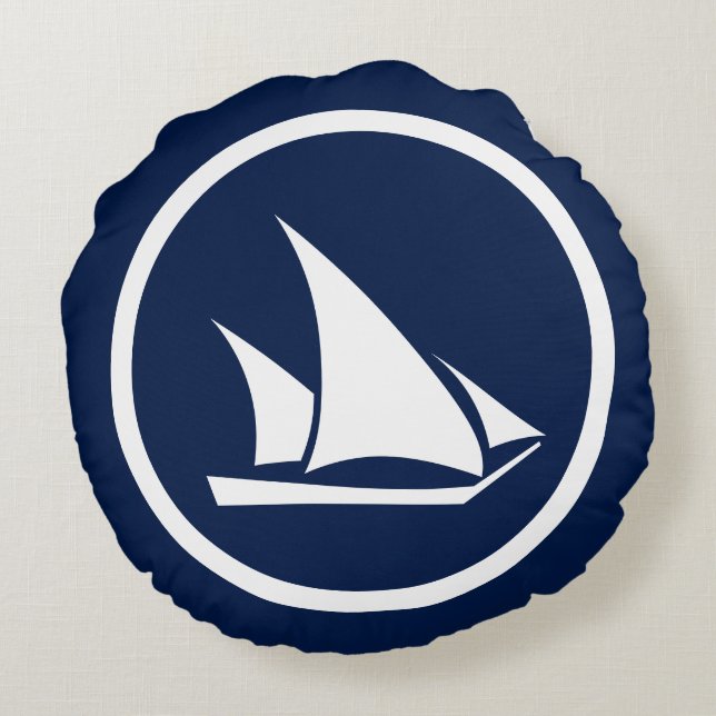 Navy-Sailboat-Seepferde nautisch Rundes Kissen (Rückseite)