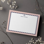 NAVY & SALMON Classic Monogram Double Frame Mitteilungskarte<br><div class="desc">Get a professional look with our formal and elegant personalized stationery flat cards feature your monogram and your name beneath in Sans Serif font coupled with elegant open face font framed by a chic navy double border over a salmon pink background. The monogram initials and name can easily be personalized...</div>
