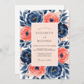 Navy Salmon Painterly Spring Wedding Einladung (Vorne/Hinten)
