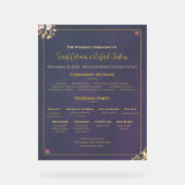 Navy-Samt-Hochzeitsprogrammtafel – Transparent Acrylschild (Vorderseite)