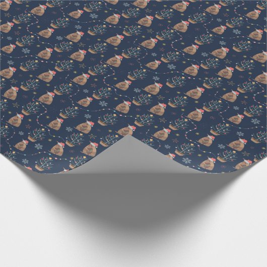 Navy Santa Armadillo mit Weihnachtsbaum und Sterne Geschenkpapier (Ecke)