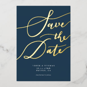 Navy Save the Date Kalligraphie Folieneinladung