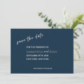 Navy Save-the-Date-Karte mit metallischem Silber Save The Date (Stehend Vorderseite)