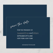 Navy Save-the-Date-Karte mit metallischem Silber Save The Date (Vorne/Hinten)