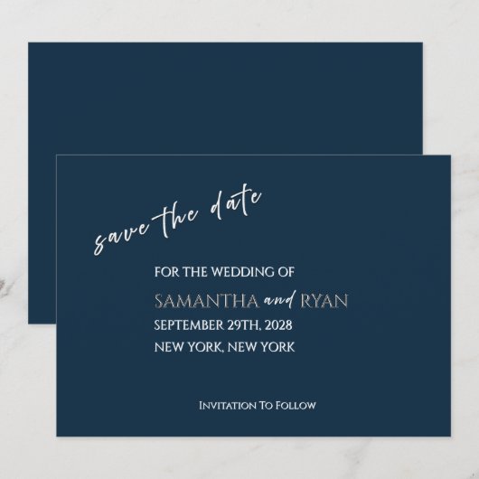 Navy Save the Date mit metallischem Silber (Vorne/Hinten)