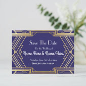 Navy Save the Date Wedding Party Gold Einladungen (Stehend Vorderseite)