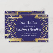 Navy Save the Date Wedding Party Gold Einladungen (Vorne/Hinten)
