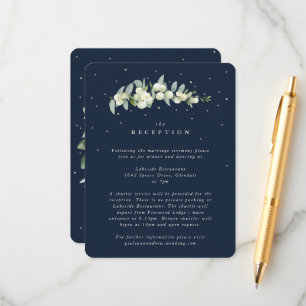 Navy-Schneebeere + Eukalyptus-Stiel Hochzeitsempfa Begleitkarte