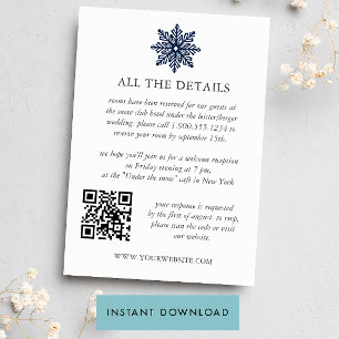 Navy-Schneeflocken-Winter-HOCHZEIT QR-DETAILS-VORL Einladung