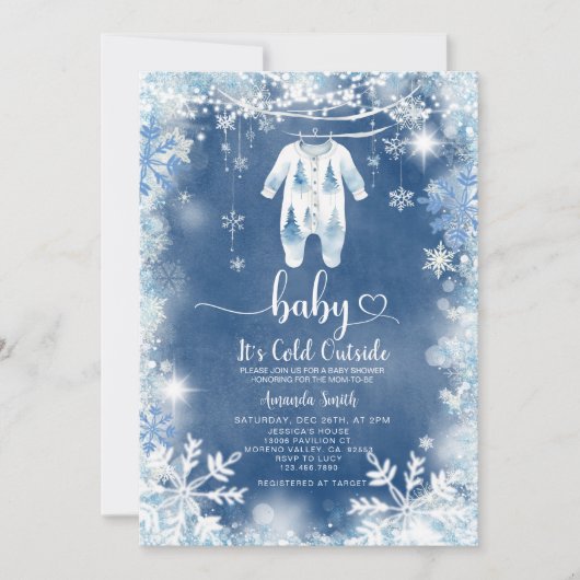 Navy schneit ihre kalte Outdoor Winter Baby Dusche Einladung (Vorderseite)
