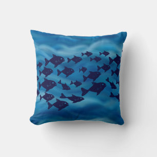 Navy School of Fish Ocean Theme Soft Waves Kissen