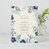 Navy Seafoam Timeless Botanical Wedding Einladung (Stehend Vorderseite)