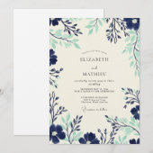 Navy Seafoam Timeless Botanical Wedding Einladung (Vorne/Hinten)